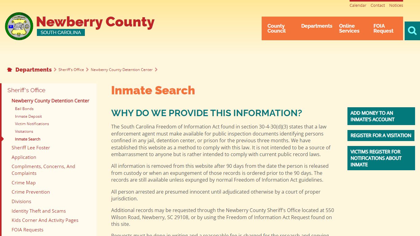 Inmate Search | Newberry County