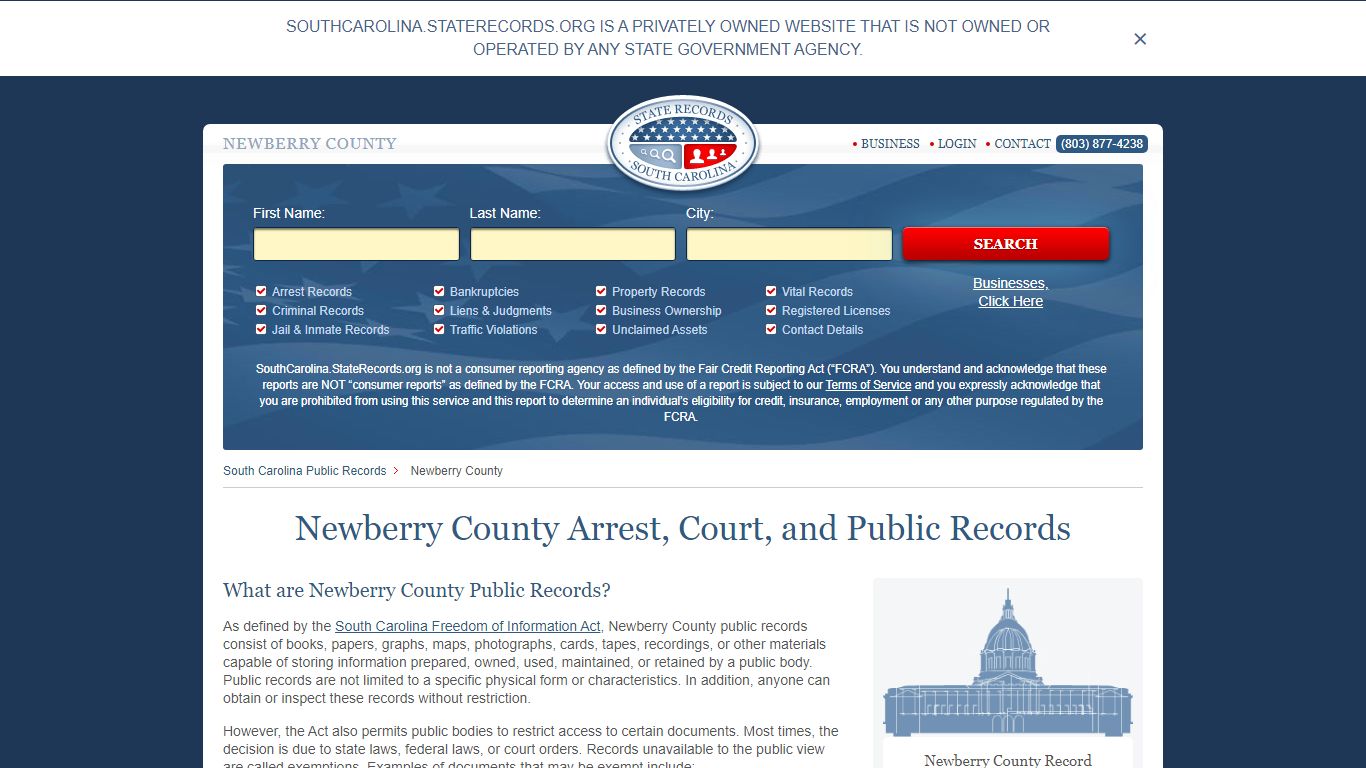 Newberry County Arrest, Court, and Public Records