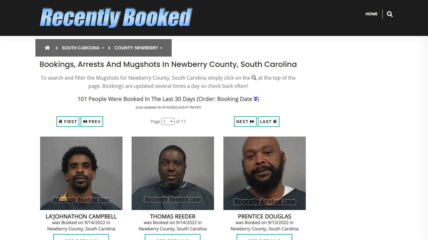 Bookings, Arrests and Mugshots in Newberry County, South Carolina